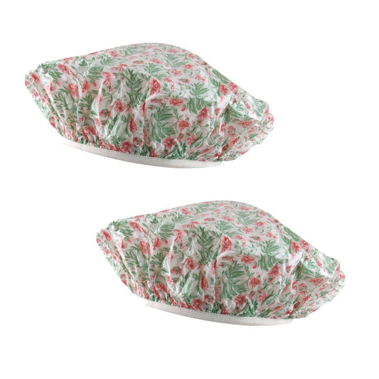 Ruilogod Plastic Flower Printed Ladies Elastic Hem Shower Cap 2 Pcs (id: 9a3 f08 24e b29 1b0 Beauty and Personal Care Ruilogod