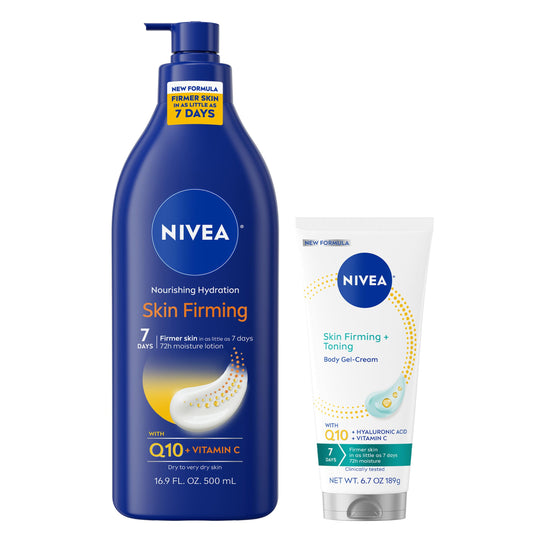 NIVEA Nourishing Hydration Skin Firming Body Lotion (16.9 Fl Oz) + Skin Firming & Toning Body Gel Cream with Hyaluronic Acid (6.7 Oz), Enriched Beauty & Personal Care NIVEA