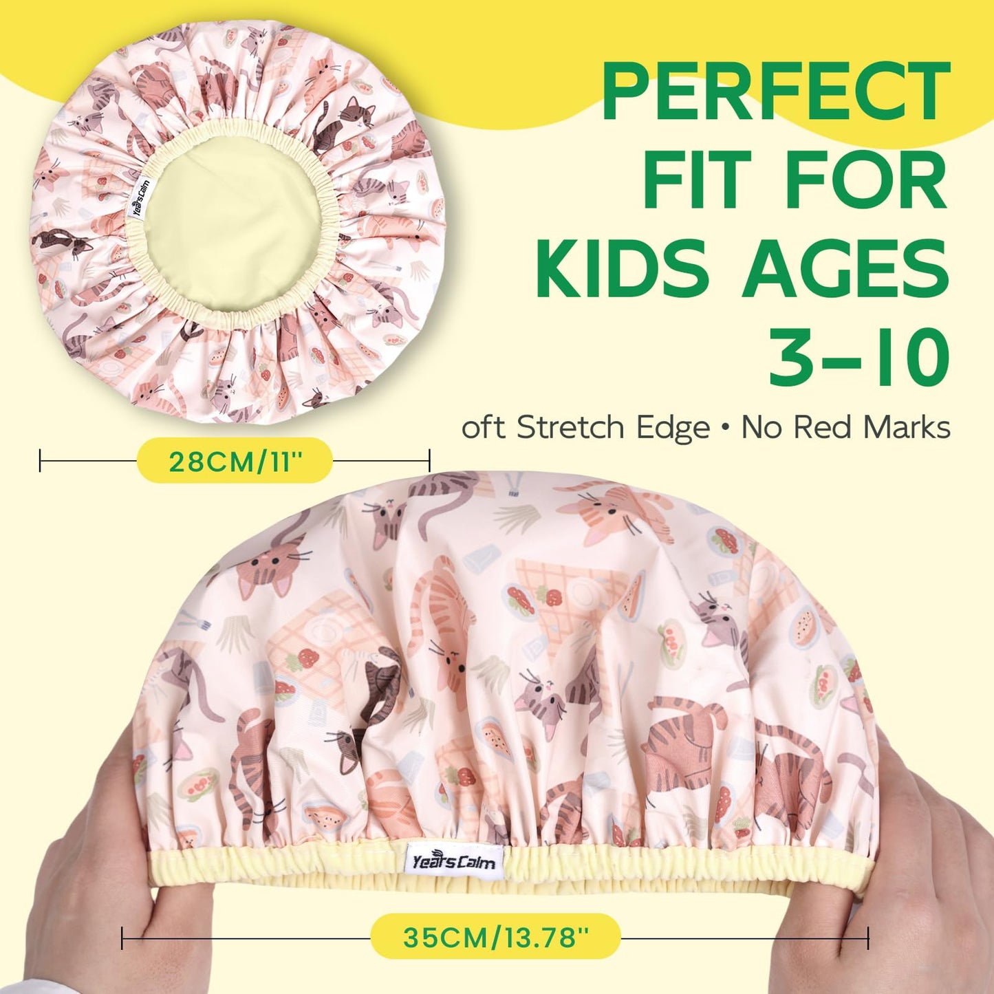 Years calm Kids Shower Cap, Waterproof Reusable Cartoon Bath Cap with Double Layers & Soft Elastic Band, Washable shower cap for kids, Great for Daily Beauty and Personal Care Years calm