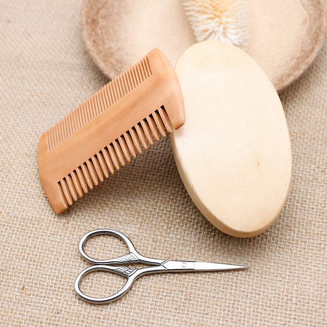 Hair Dough Beard Brush & Comb, Scissors Set for Men, Set Includes Soft Boar Bristle Brush, Bamboo Wide Tooth Comb, and Mustache Trimming Scissors Beauty & Personal Care AOHO MOOON