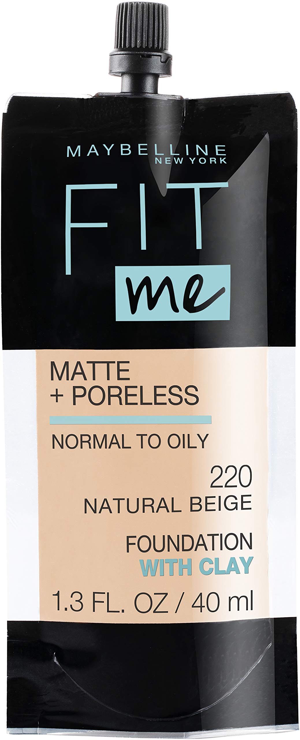 Maybelline New York Fit Me Matte + Poreless Liquid Foundation, Pouch Format, 220 Natural Beige, 1.3 Ounce Beauty & Personal Care MAYBELLINE
