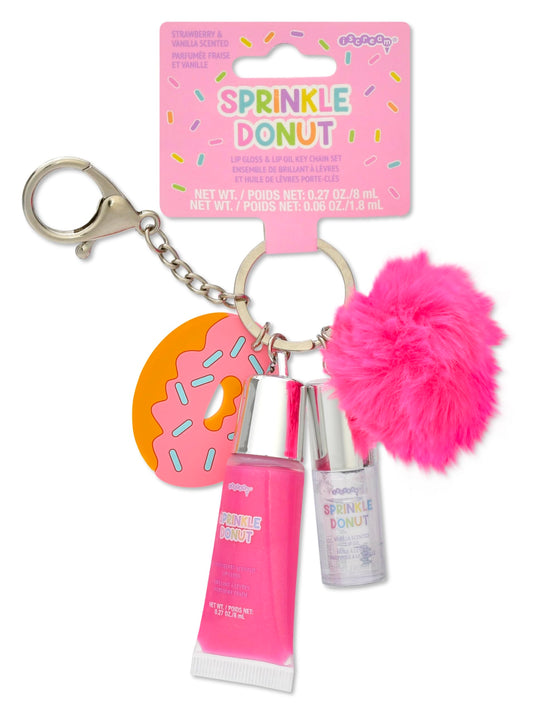 iscream Sprinkle Donut Keychain Strawberry Scented Lip Gloss & Vanilla Scented Lip Oil Set