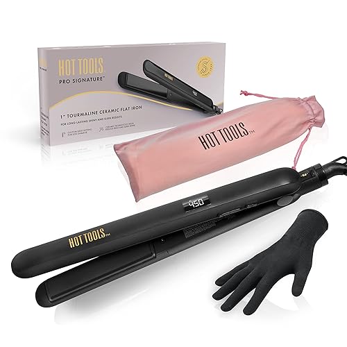 Hot Tools Pro Signature Ceramic + Tourmaline Flat Iron for Sleek Results, 1 Inch Plates Beauty & Personal Care HOT TOOLS