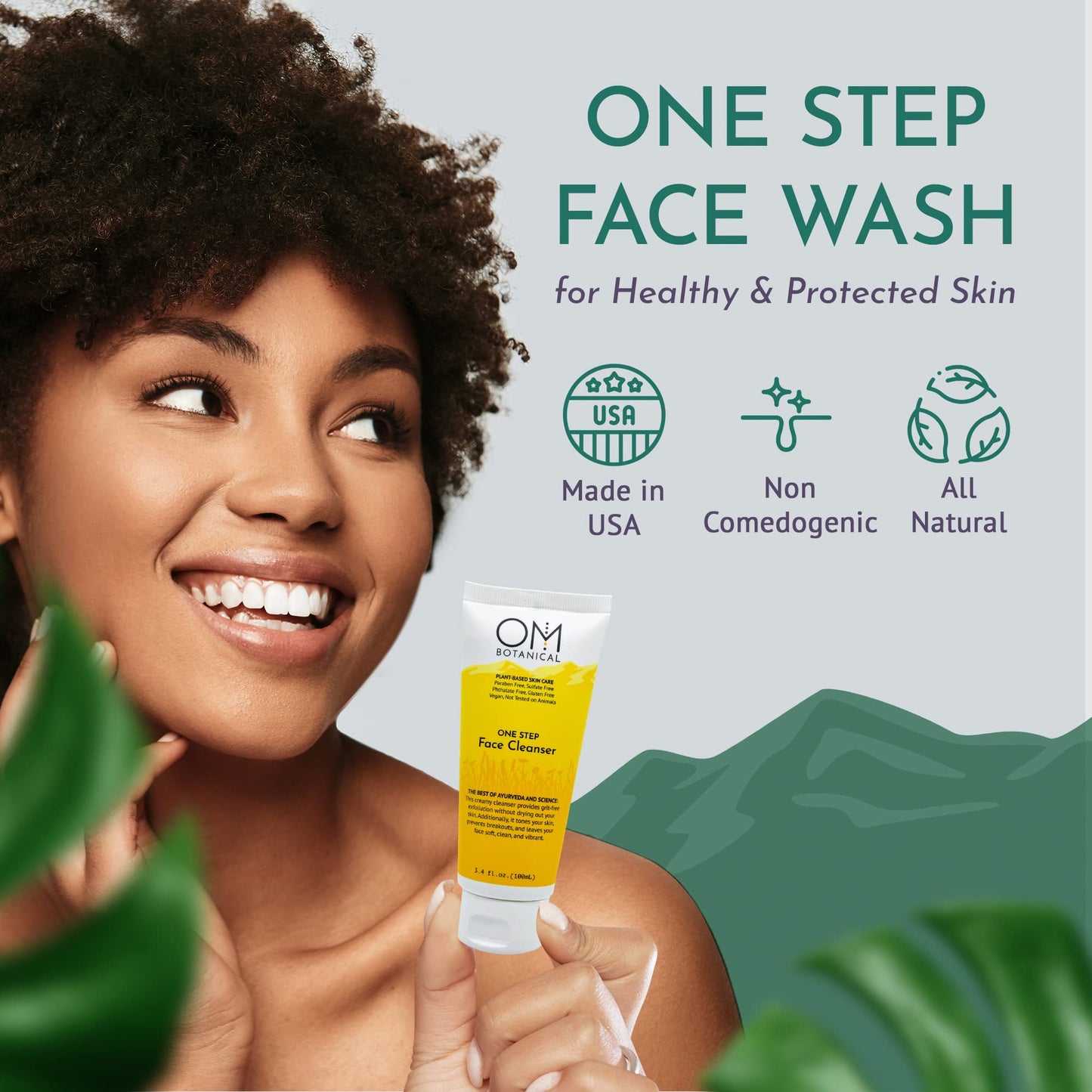 OM Botanical One Step Face Cleanser - 3-in-1 Natural Face Wash, Enzyme Exfoliator & Toner - Pineapple & Papaya Enzymes, Gram Flour - pH Balanced Beauty & Personal Care OM Botanical