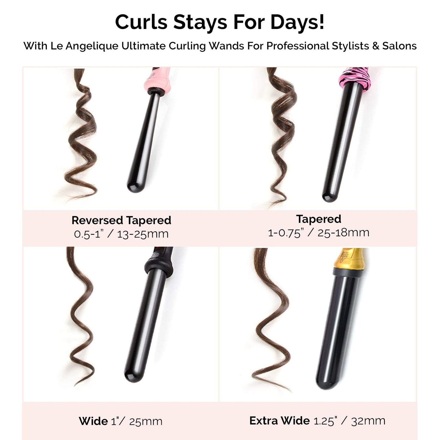Le Angelique 1 Inch Ceramic Curling Wand for Beach Waves, Short & Long Curls - 25mm Professional Clipless Curler Iron with Glove and 2 Clips | 450F Beauty & Personal Care Le Angelique