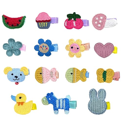 RIMOBUL 15 Pieces Girl Hair Clips Cute Barrettes Crocheted Hair Accessories Flower Fruit Animal Pattern Hair Clip Ice Cream Hair Clip for Girl,Heart Beauty & Personal Care RIMOBUL