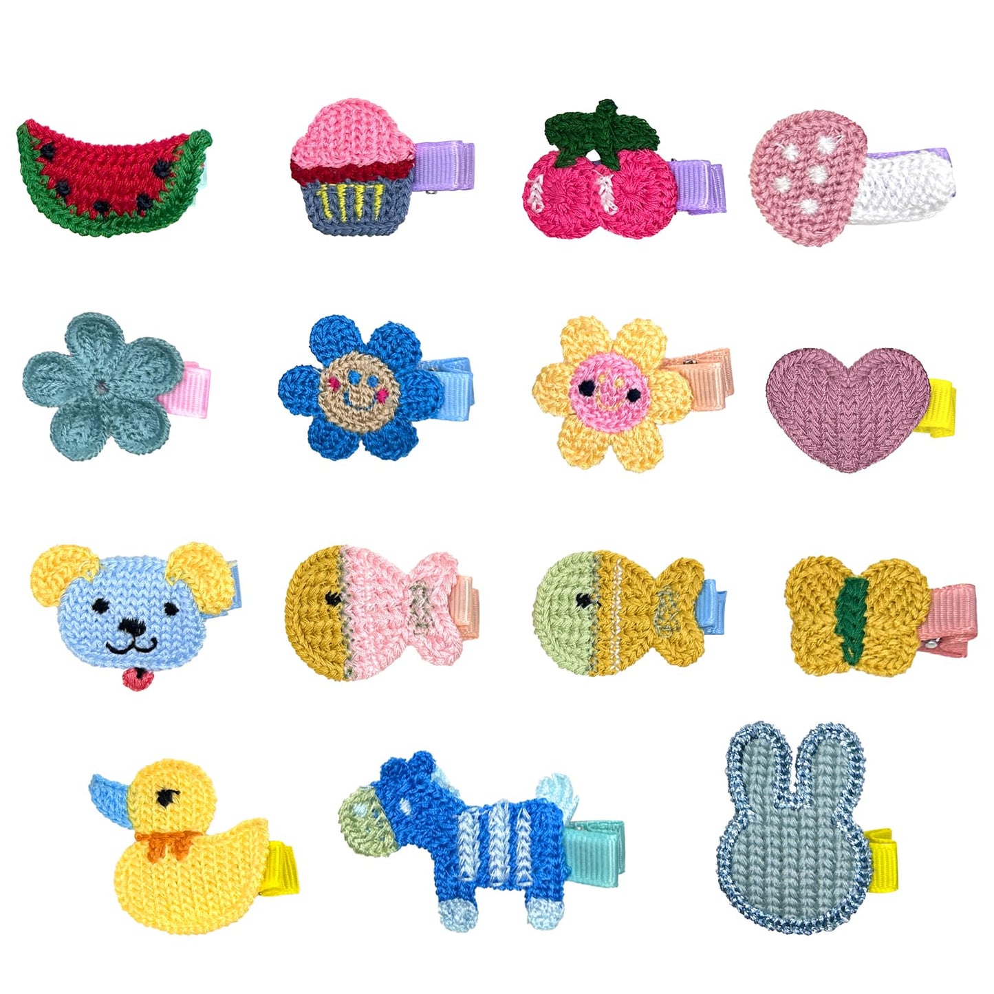 RIMOBUL 15 Pieces Girl Hair Clips Cute Barrettes Crocheted Hair Accessories Flower Fruit Animal Pattern Hair Clip Ice Cream Hair Clip for Girl,Heart Beauty & Personal Care RIMOBUL