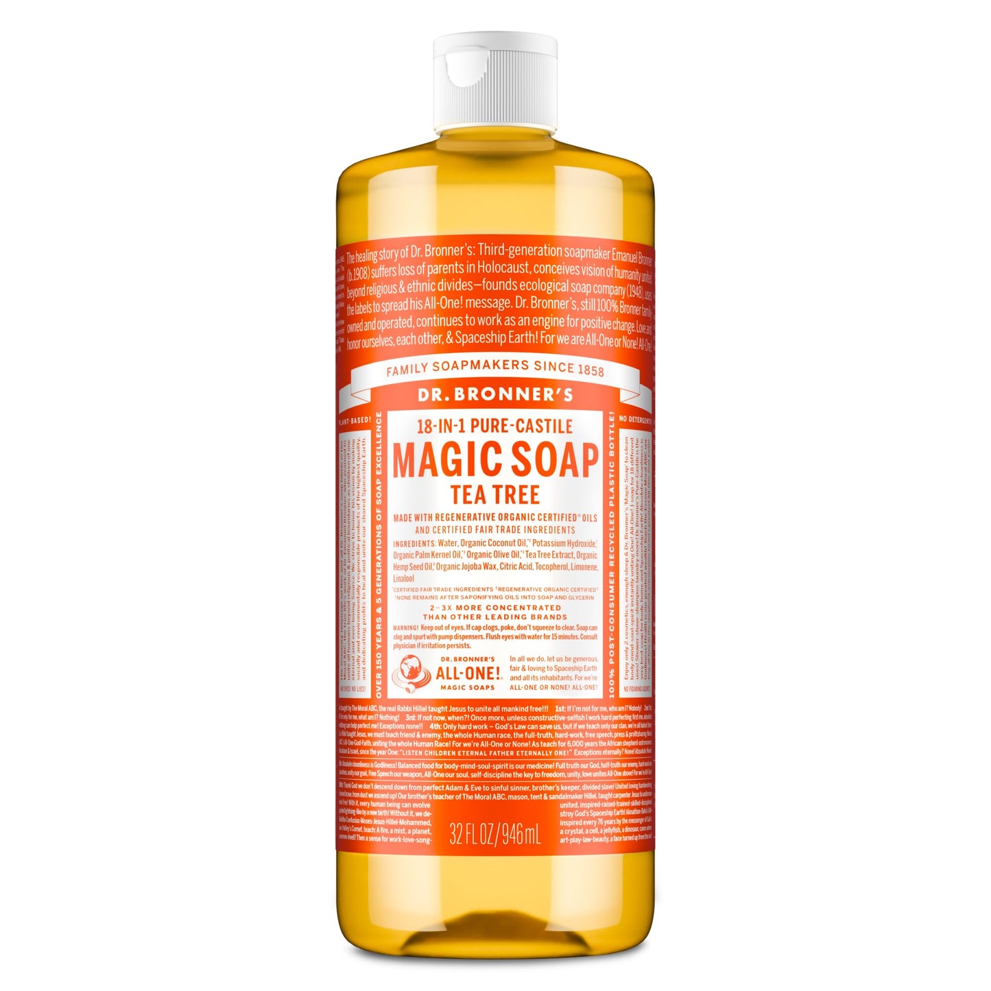 Dr. Bronner’s - Pure-Castile Liquid Soap (Tea Tree, 32 ounce) - Made with Organic Oils, 18-in-1 Uses: Acne-Prone Skin, Dandruff, Laundry, Pets Beauty & Personal Care Dr. Bronner's
