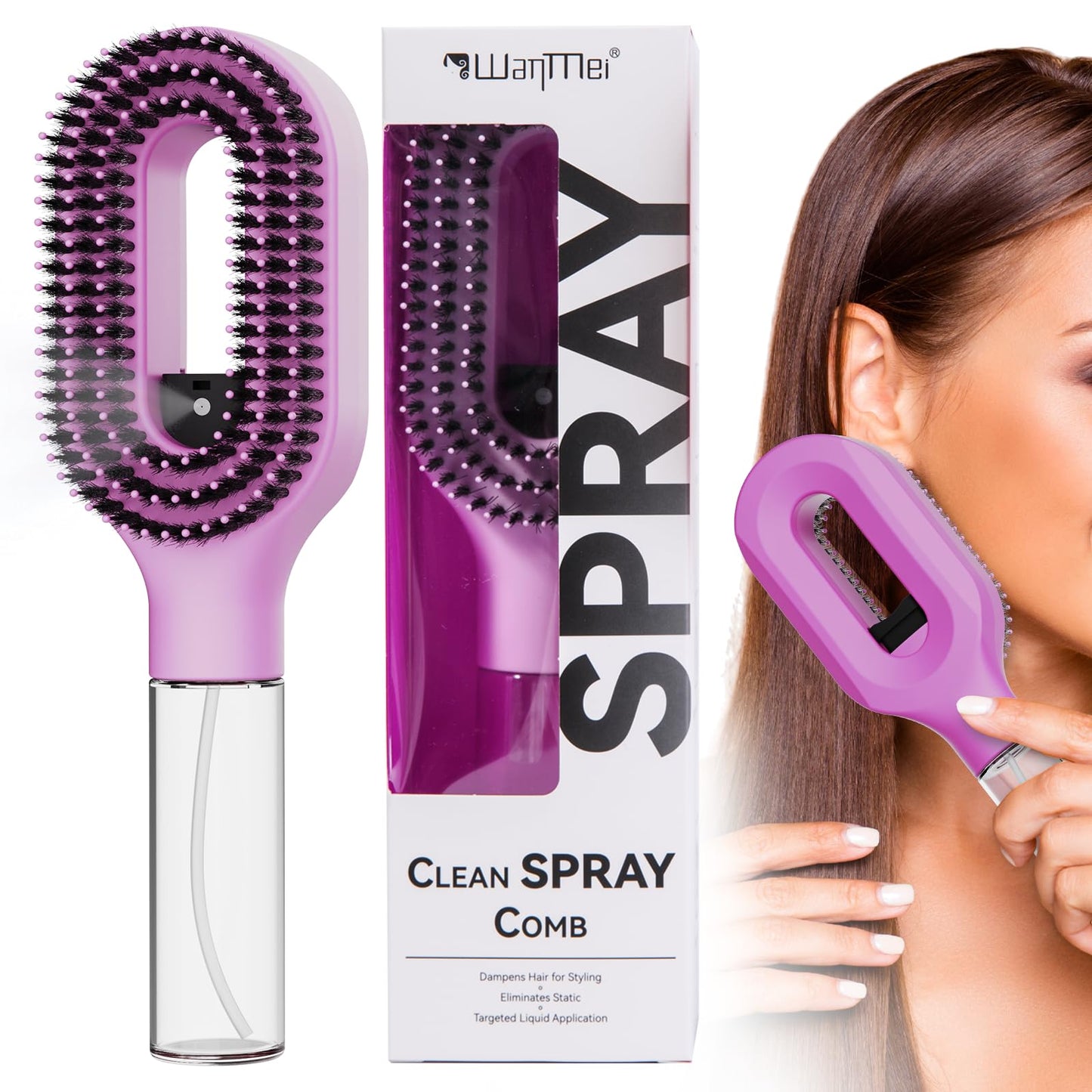 2-in-1 Misting Hair Brush with Built-In Water Spray, Fine Mist Detangling Hairbrush for Curly, Thick & Wavy Hair, Anti-Frizz Wet & Dry Styling Tool Beauty & Personal Care HNMTWQ