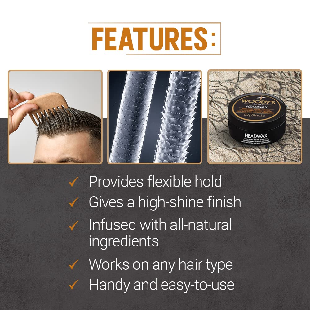 Woody's Headwax Hair Styling Pomade for Men, Natural Beeswax, High Shine, Flexible Hold, Non-Sticky, Moldable Men’S Hair Wax for All Hair Types, 2 Oz Beauty & Personal Care Woody's
