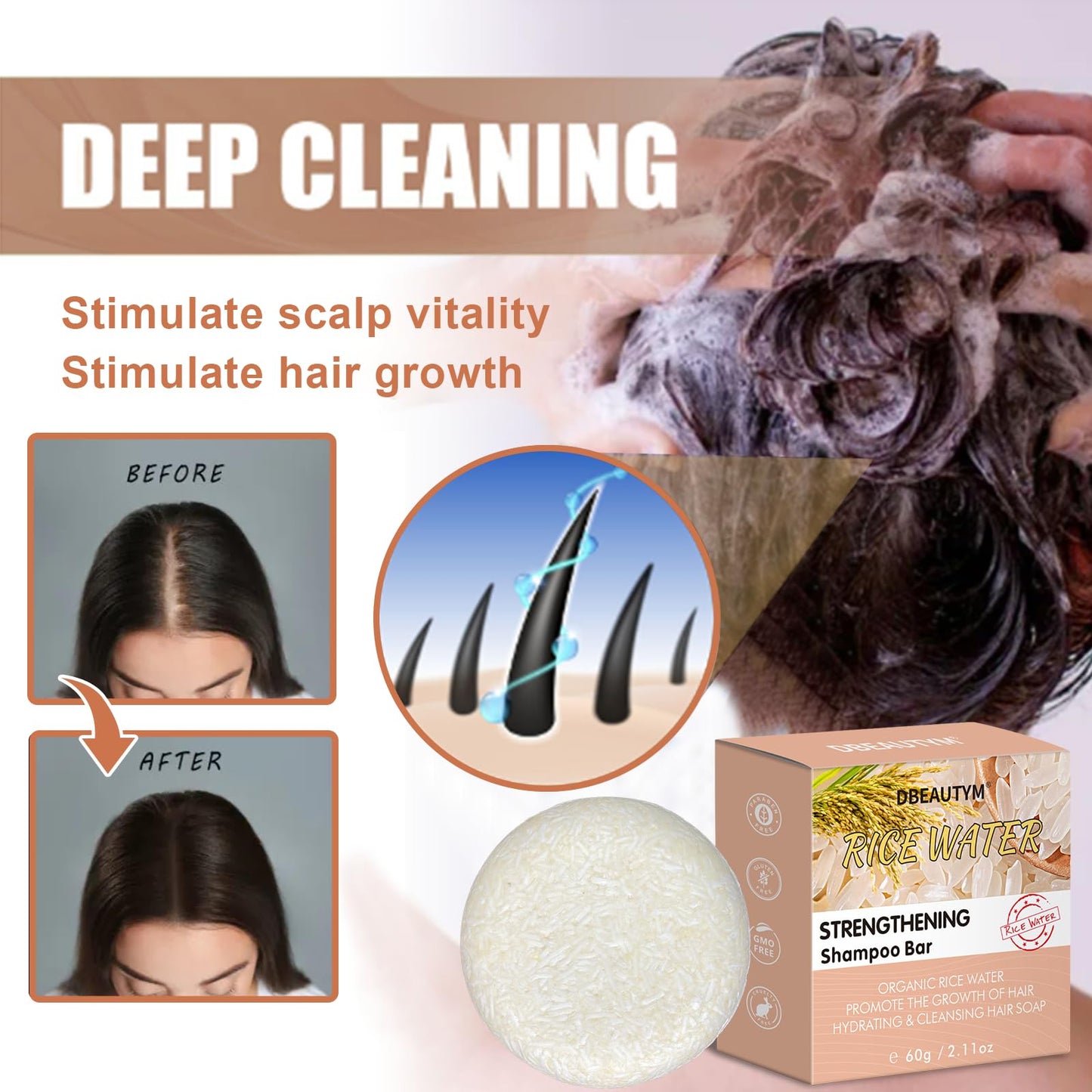 DBEAUTYM 2 Pack Rice Water Shampoo Bar for Hair Growth,Solid Shampoo Bar - Strengthening Thickening Hair Shampoo for Men and Women - Reduce Beauty and Personal Care DBEAUTYM