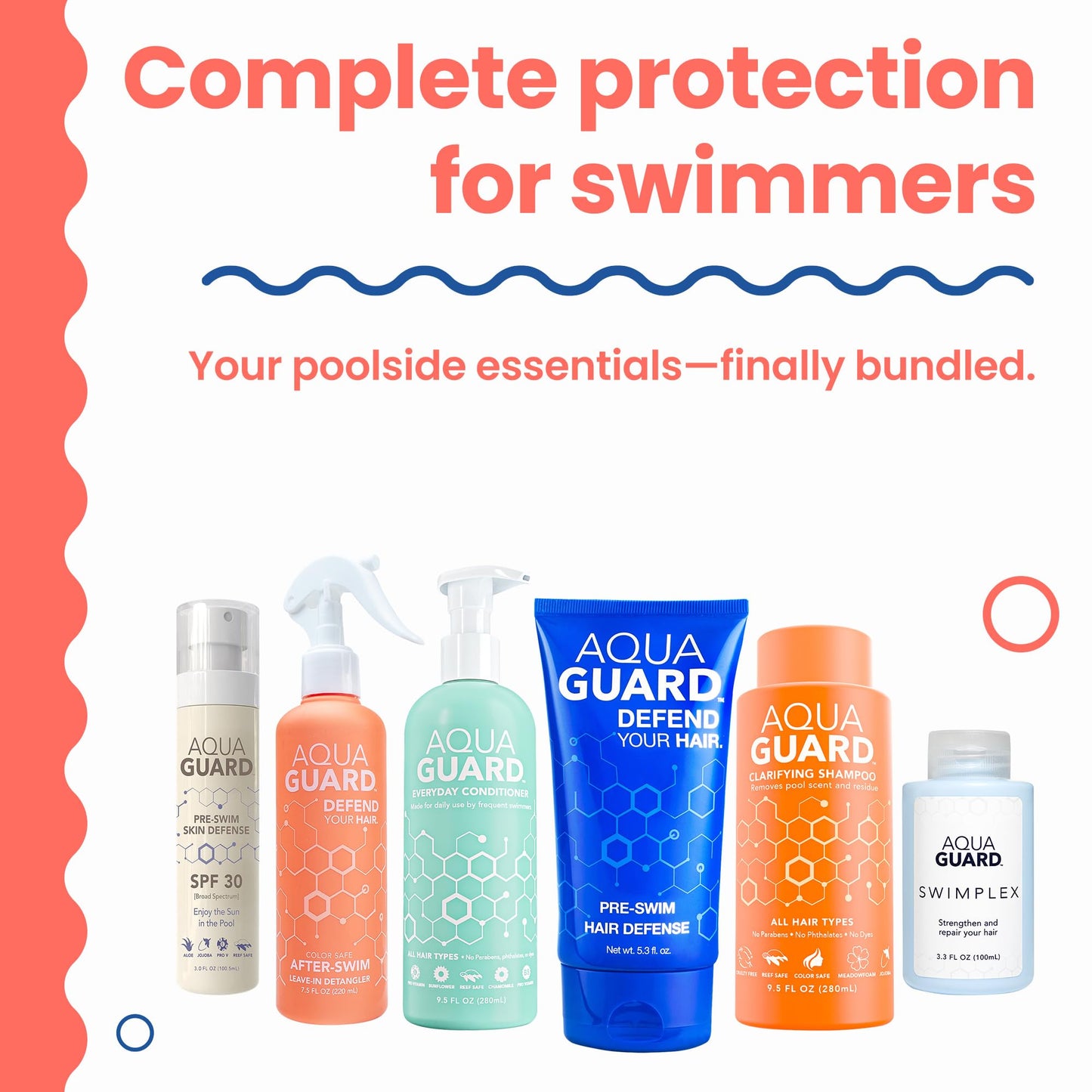 AQUA GUARD Swim Hair Rescue Bundle | Pre-Swim Protection & Post-Swim Repair Kit | Includes Hair Defense, Shampoo, Conditioner, Detangler, Hair Mask Beauty & Personal Care AQUA GUARD