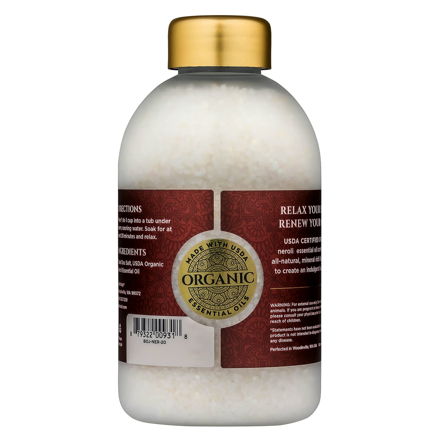 Bokek Bokek Organic Neroli Bath Salt, Dead Sea Salt Scented With Certified Organic Essential Oil, 20 Ounce Jar, White, Neroli, 20 ounces Beauty & Personal Care Bokek