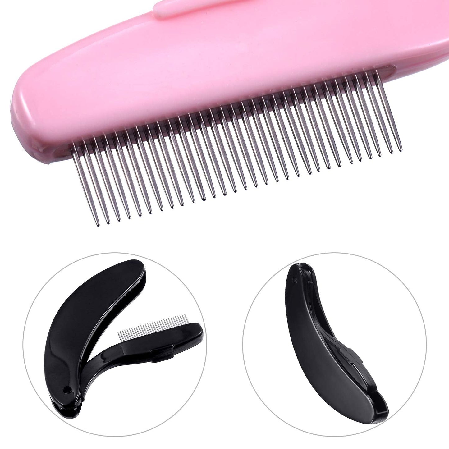 TecUnite Folding Eyelash Comb, Stainless Eyebrow Comb Eyelash and Brow Makeup Brush (3 Black and 3 Pink) Beauty & Personal Care TecUnite