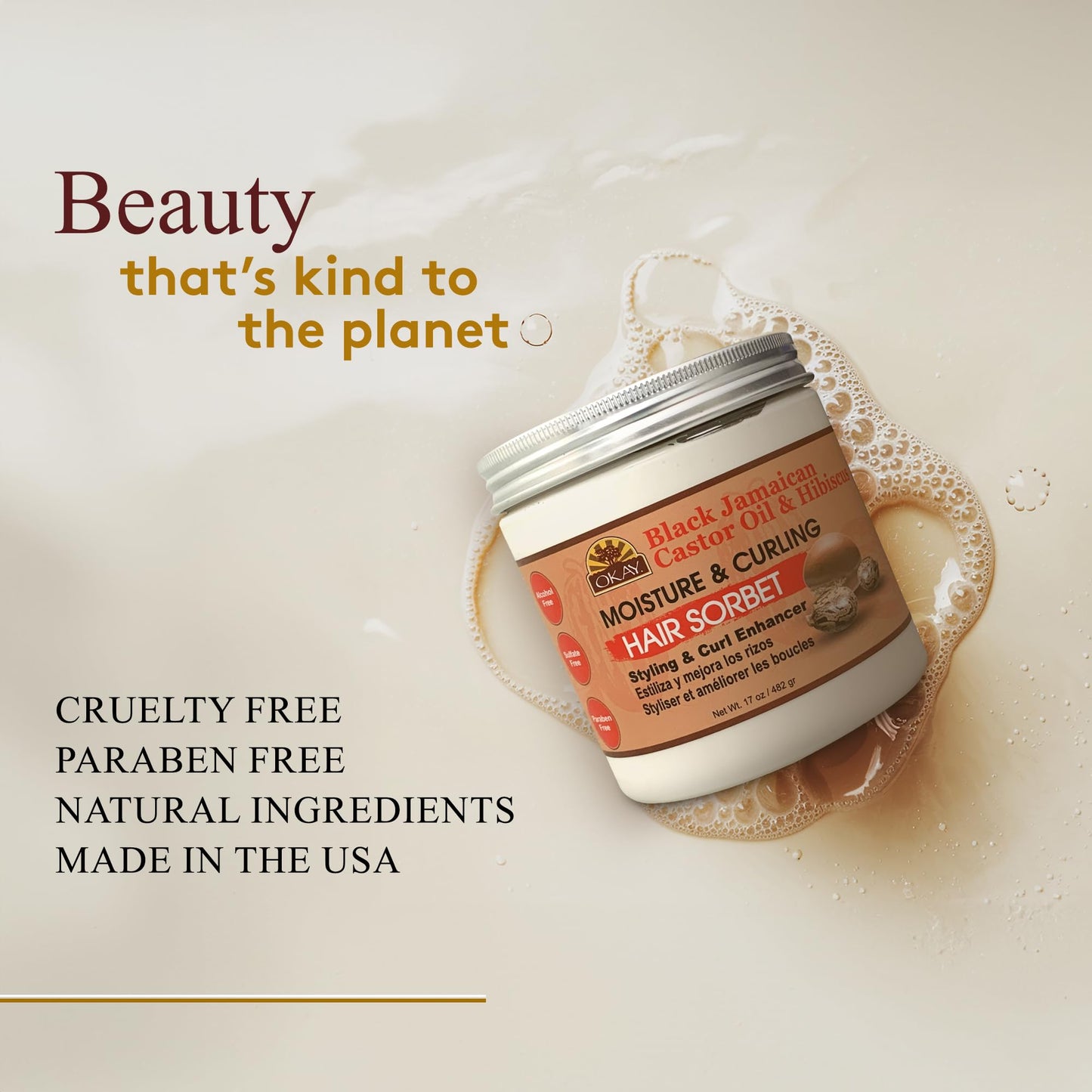 OKAY Black Jamaican Castor Oil & Hibiscus Moisture & Curling Sorbet - Castor Oil Hair Pomade for Men & Women, Moisturize Dry Scalp with Natural Aloe Beauty & Personal Care OKAY