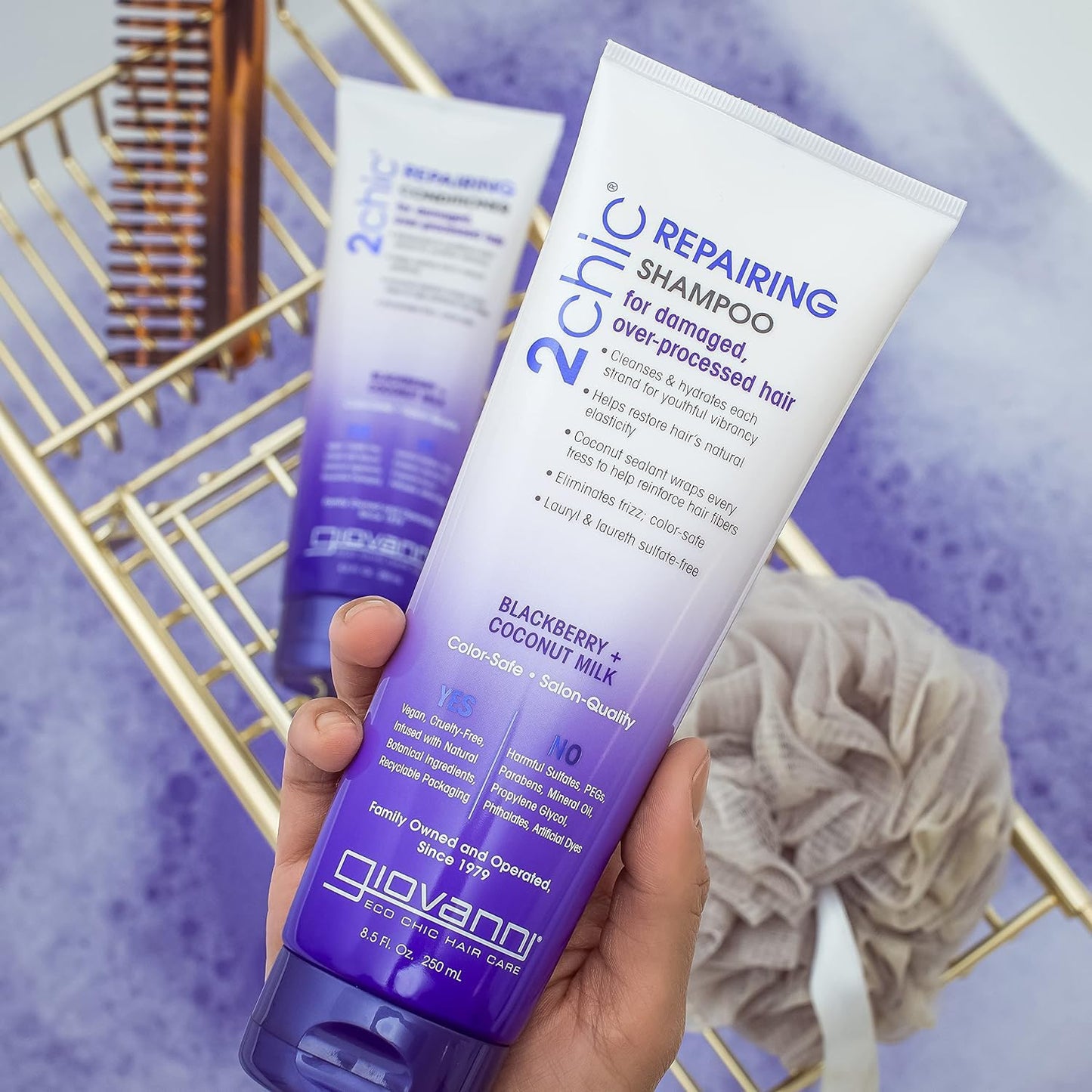 GIOVANNI 2chic Ultra-Repairing Shampoo & Conditioner Set - Bond Repair for Over-Processed Hair, Helps Restore Natural Elasticity, Blackberry & Coconut Beauty & Personal Care GIOVANNI