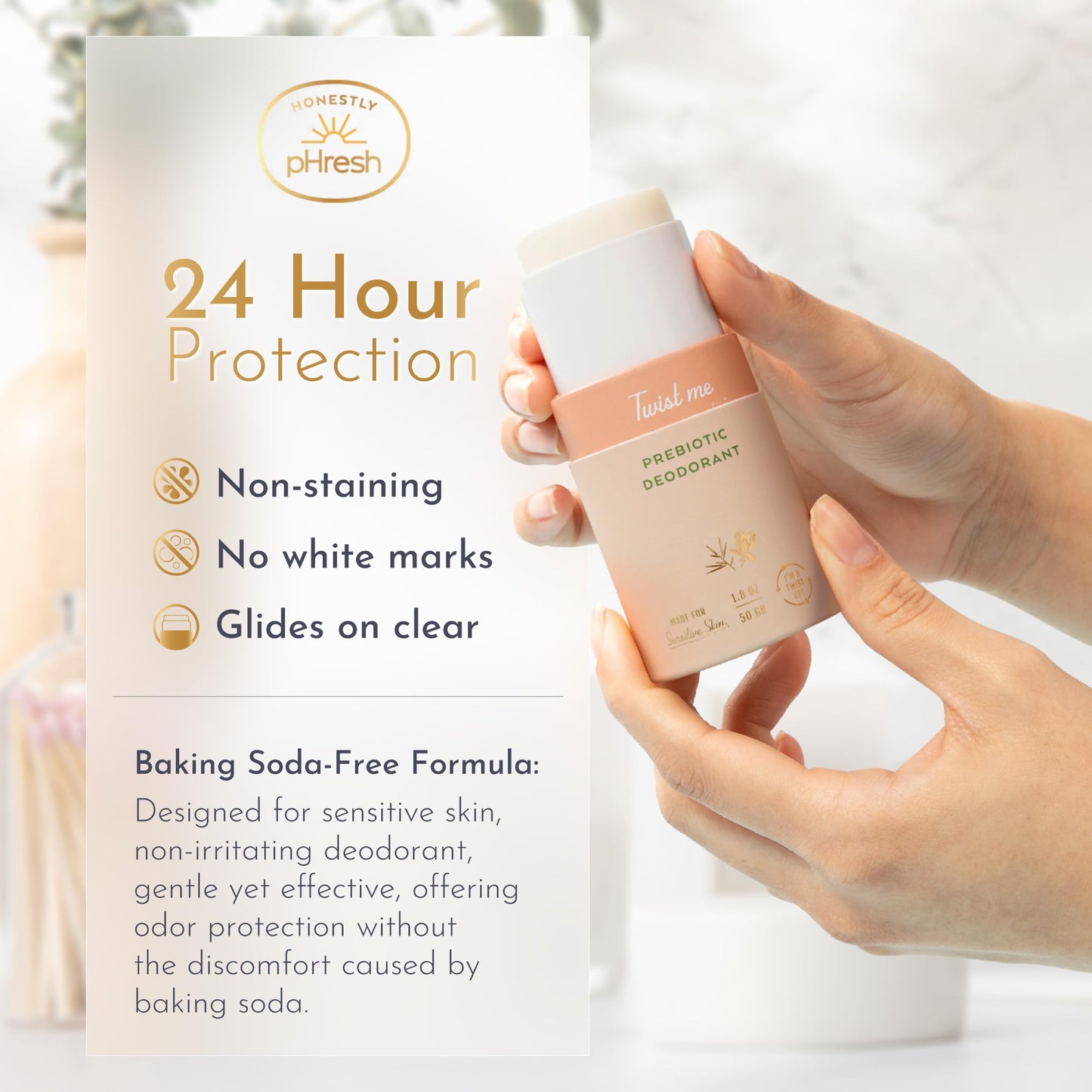 Honestly pHresh Twist-Up Deodorant - Baking Soda-Free, Prebiotic Formula - Aluminum-Free, Non-Irritating Deodorant Stick - All-Natural, Whole-Body Beauty and Personal Care Honestly pHresh