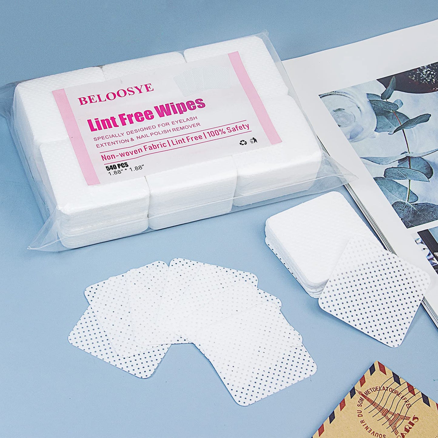 540 PCS Lint Free Nail Wipes,Eyelash Extension Glue Wipes,Super Absorbent Soft Non-woven Fabric Adhesive Nail Polish Remover Wipe,Cleaning Pad Cloth Beauty & Personal Care BELOOSYE