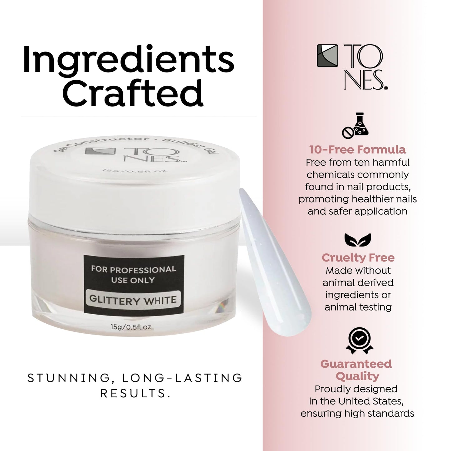 TONES Builder Gel - Nail Extension Strengthener | UV/LED Cured for Long Lasting Shine - Superior Grip & Sculpting | (Glittery White) | (15ml/0.5fl.oz) Beauty & Personal Care TONES
