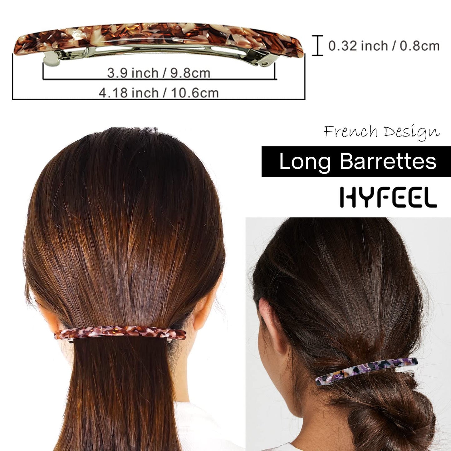 HYFEEL Long French Hair Barrettes 4 Inch Large Hair Clips for Women Thick Hair Automatic Clasp Clamp Pins Resin Nonslip Grip Ponytail Holders, Stylish Beauty & Personal Care HYFEEL