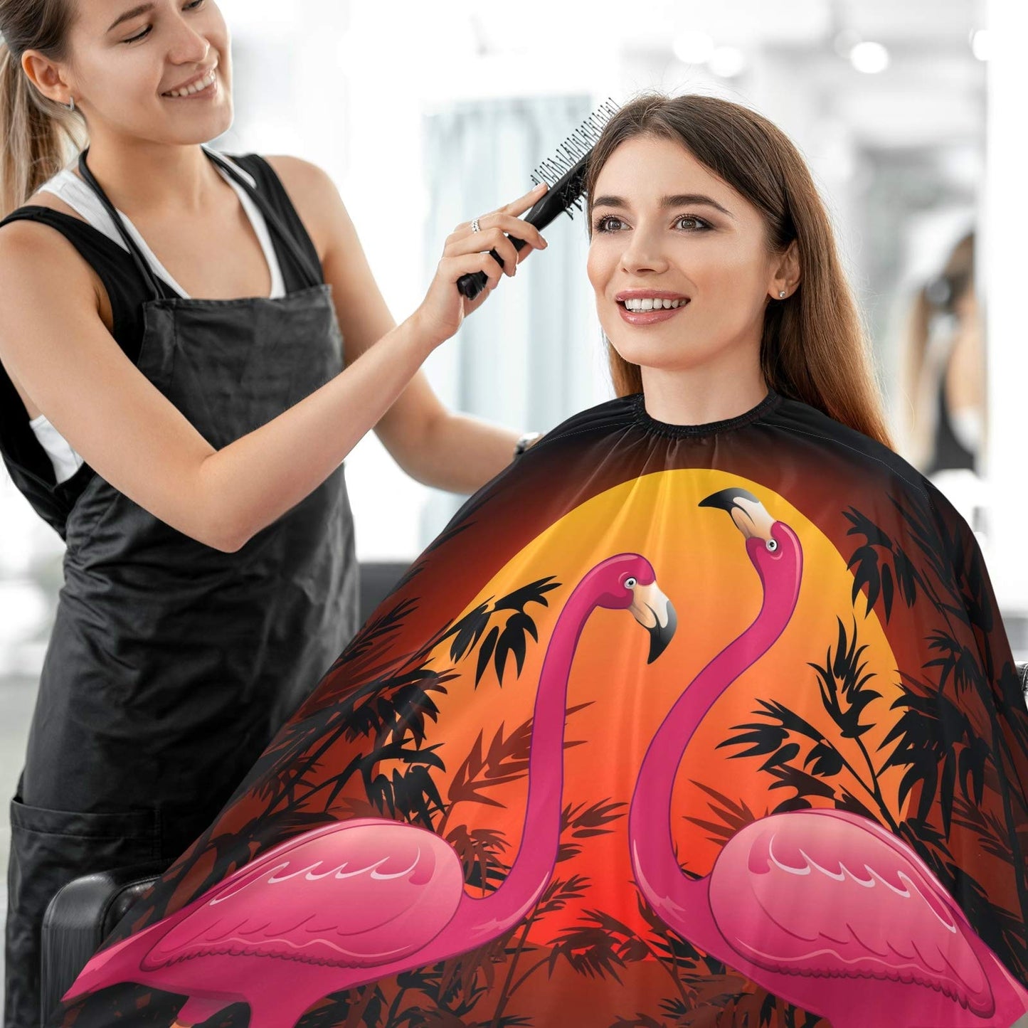 Visesunny Pink Flamingo Tropical Sunset Barber Cape - Anti-Static, Water-Resistant, Adjustable Snap Closure Beauty and Personal Care visesunny