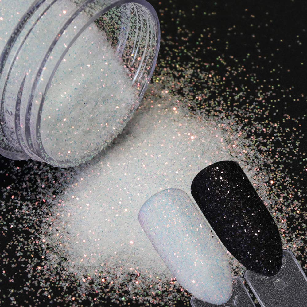 10g 0.2mm Shimmer White Rainbow Nail Glitter Holographic Shining Sugar Nail Glitter Candy Coat Powder Sugar Coating Effect Powder Nail Pigment Powder Beauty & Personal Care Bellecrey