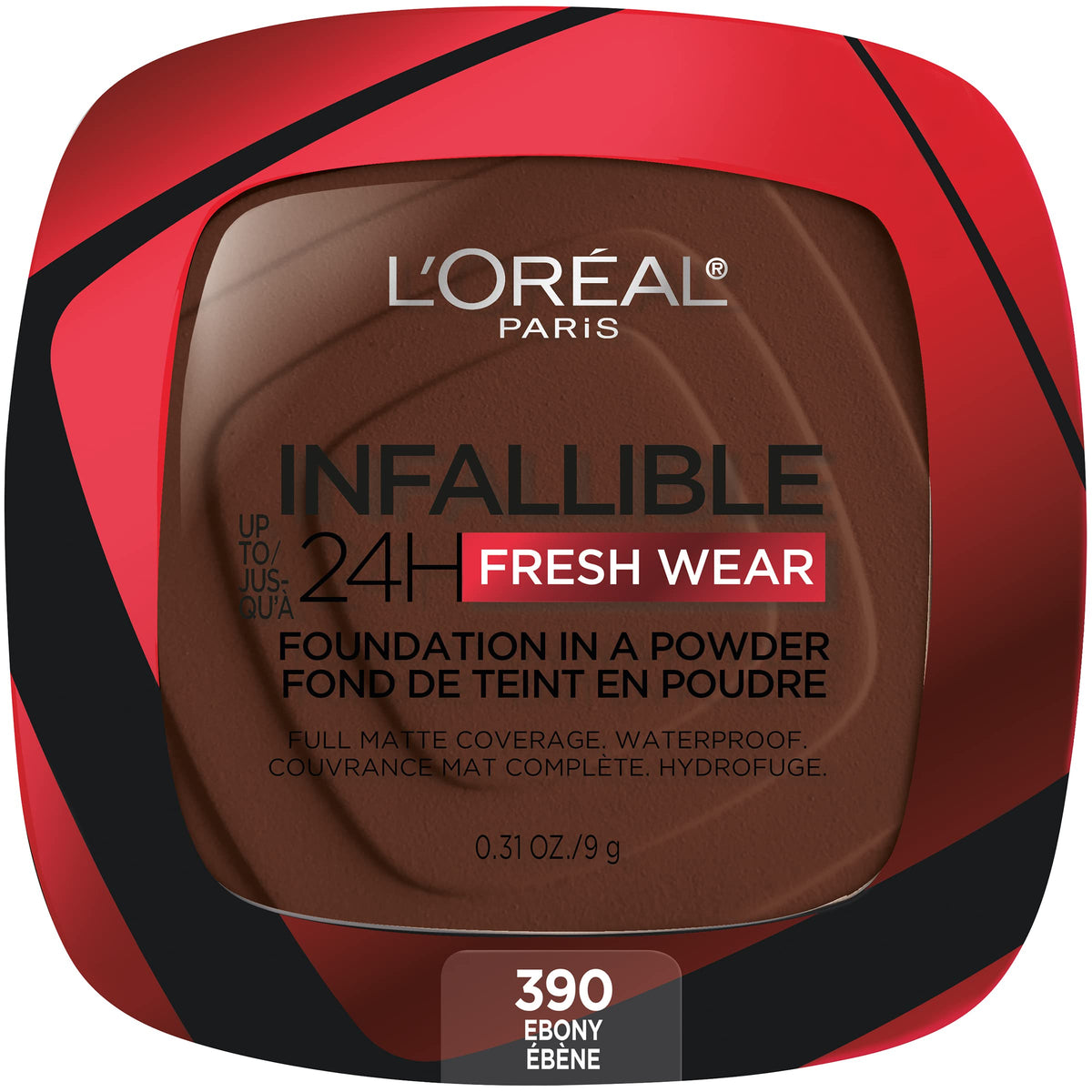 L'Oreal Paris Makeup Infallible Fresh Wear Foundation in a Powder, Up to 24H Wear, Waterproof, Ebony, 0.31 oz. (Packaging May Vary)
