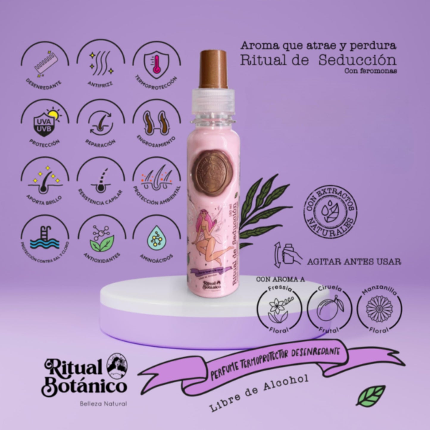 Ritual Botanico Perfume Termoprotector para Cabello, Sin Alcohol, Antifrizz, Desenredante, Proteccion solar, Con Feromonas, Aroma Seductor Frutal y Beauty & Personal Care Ritual Botanico