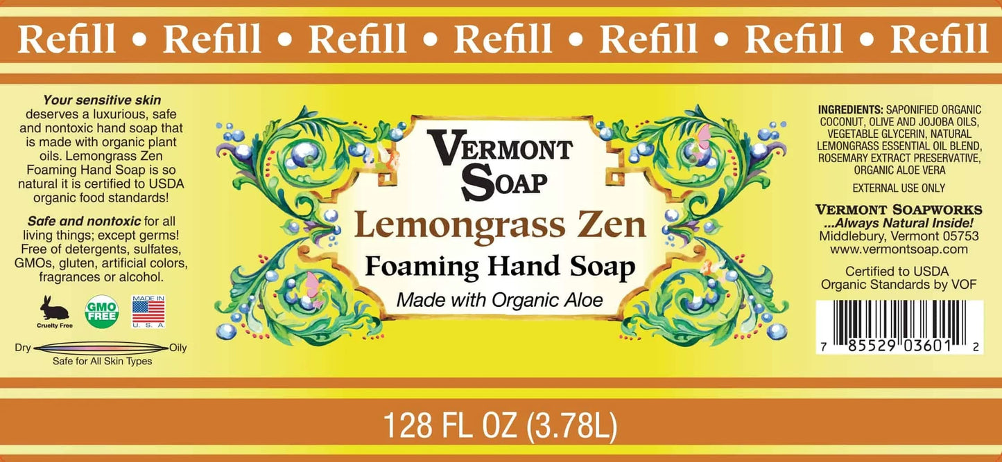 VERMONT SOAP Organics Foaming Hand Soap, Liquid Soap with Pre-diluted Formula - Ready to Use Lemongrass Hand Soap With Convenient and Economical Beauty & Personal Care VERMONT SOAP