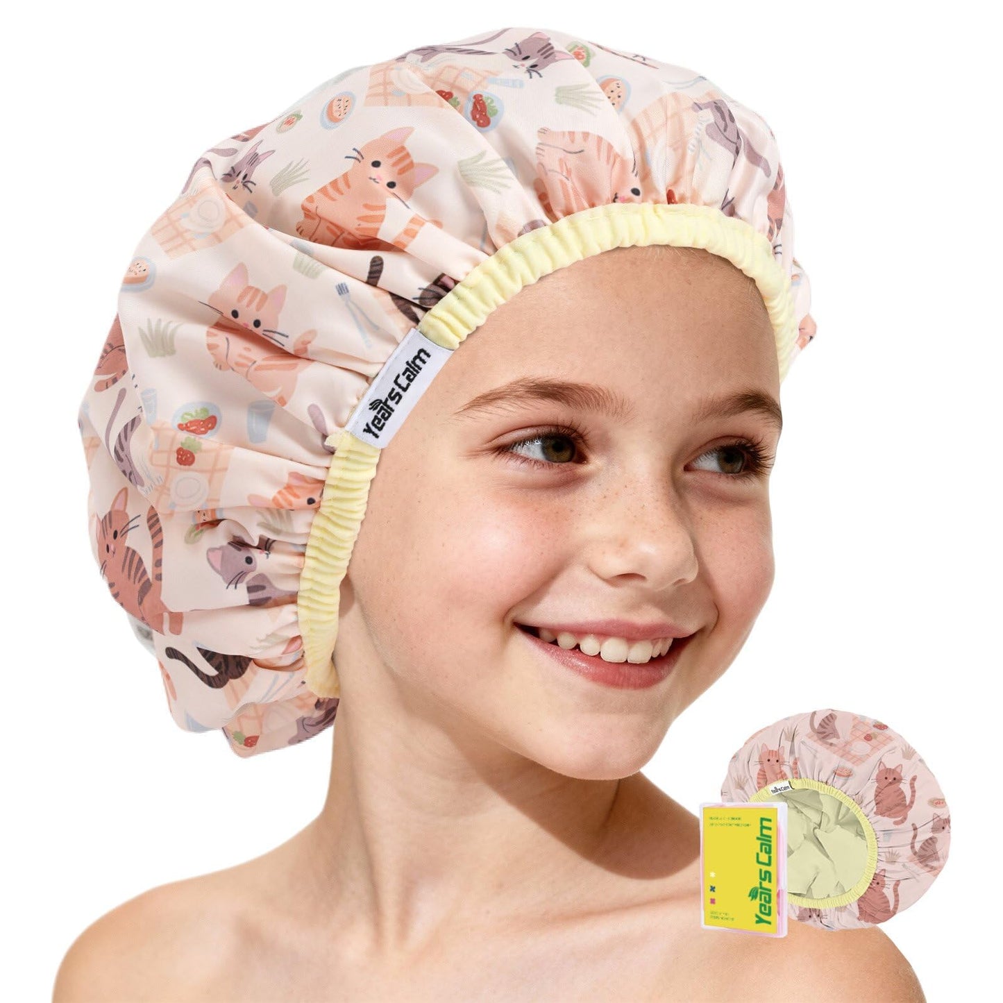 Years calm Kids Shower Cap, Waterproof Reusable Cartoon Bath Cap with Double Layers & Soft Elastic Band, Washable shower cap for kids, Great for Daily Beauty and Personal Care Years calm
