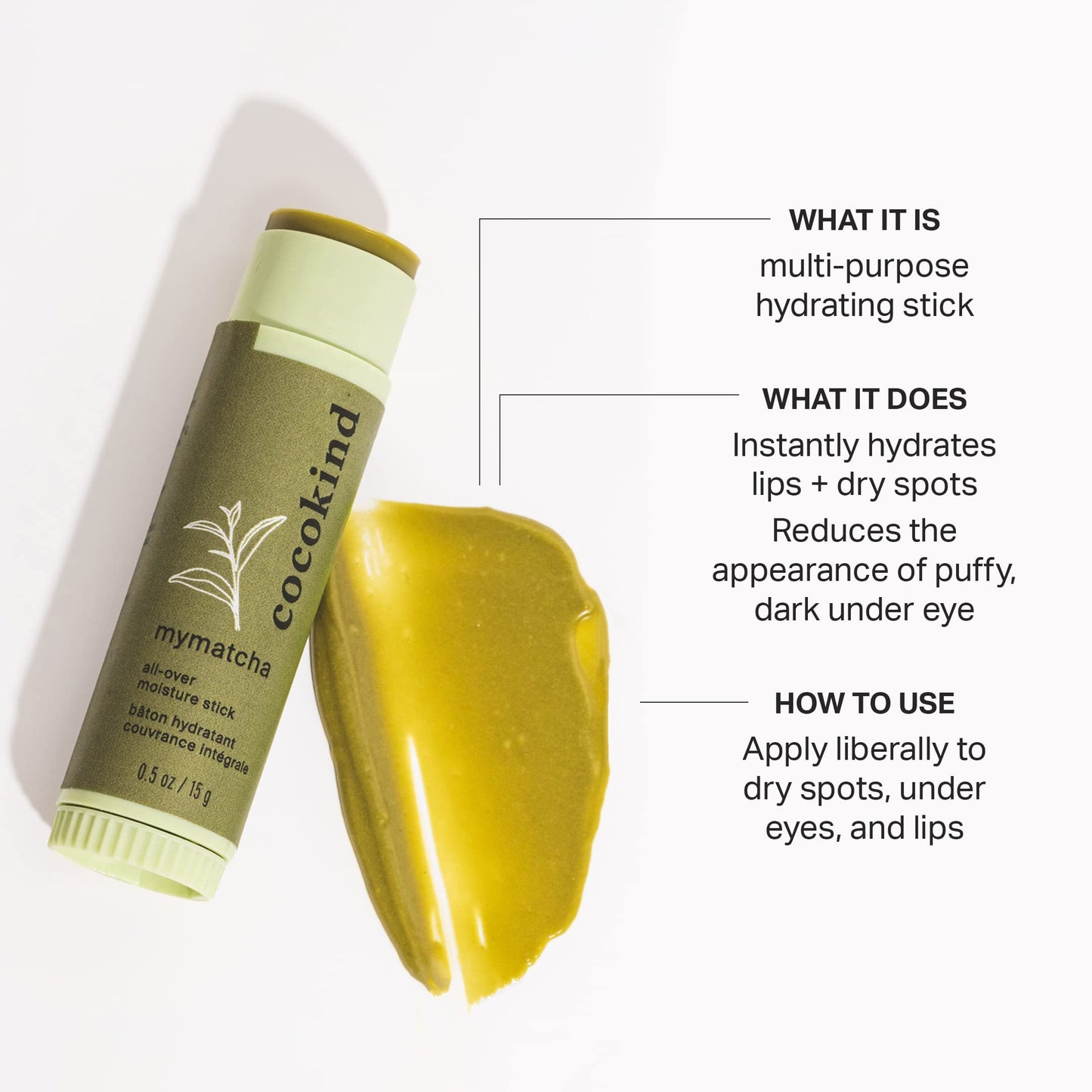 Cocokind Mymatcha All-Over Moisture Stick, Lip Balm and Eye Cream for Dry Skin 0.5 Oz Beauty & Personal Care Cocokind