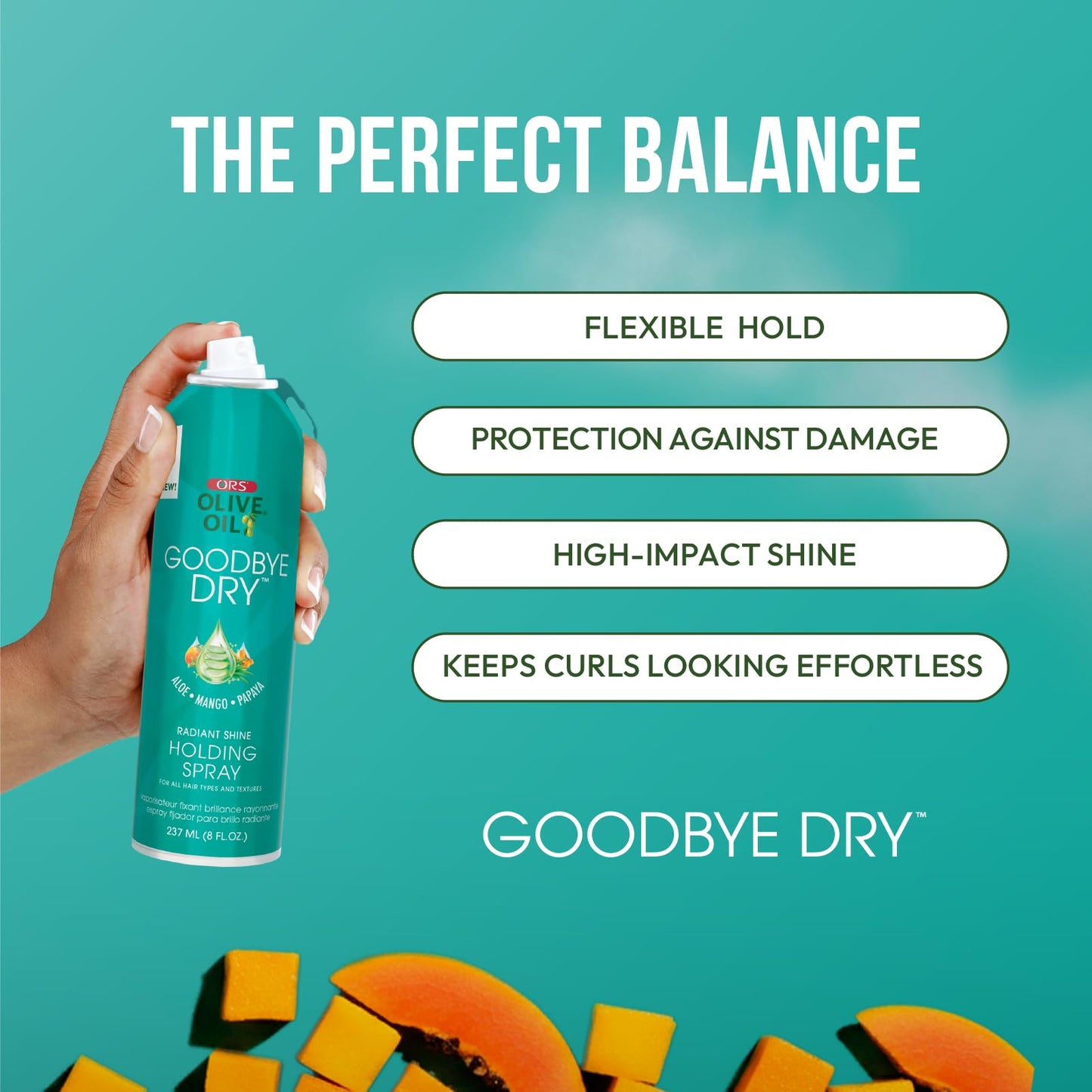 ORS Olive Oil Goodbye Dry Radiant Shine Holding Spray with Aloe, Mango & Papaya, Hydration & Nourishing for all Hair Types and Textures 8 Ounces Beauty & Personal Care ORS