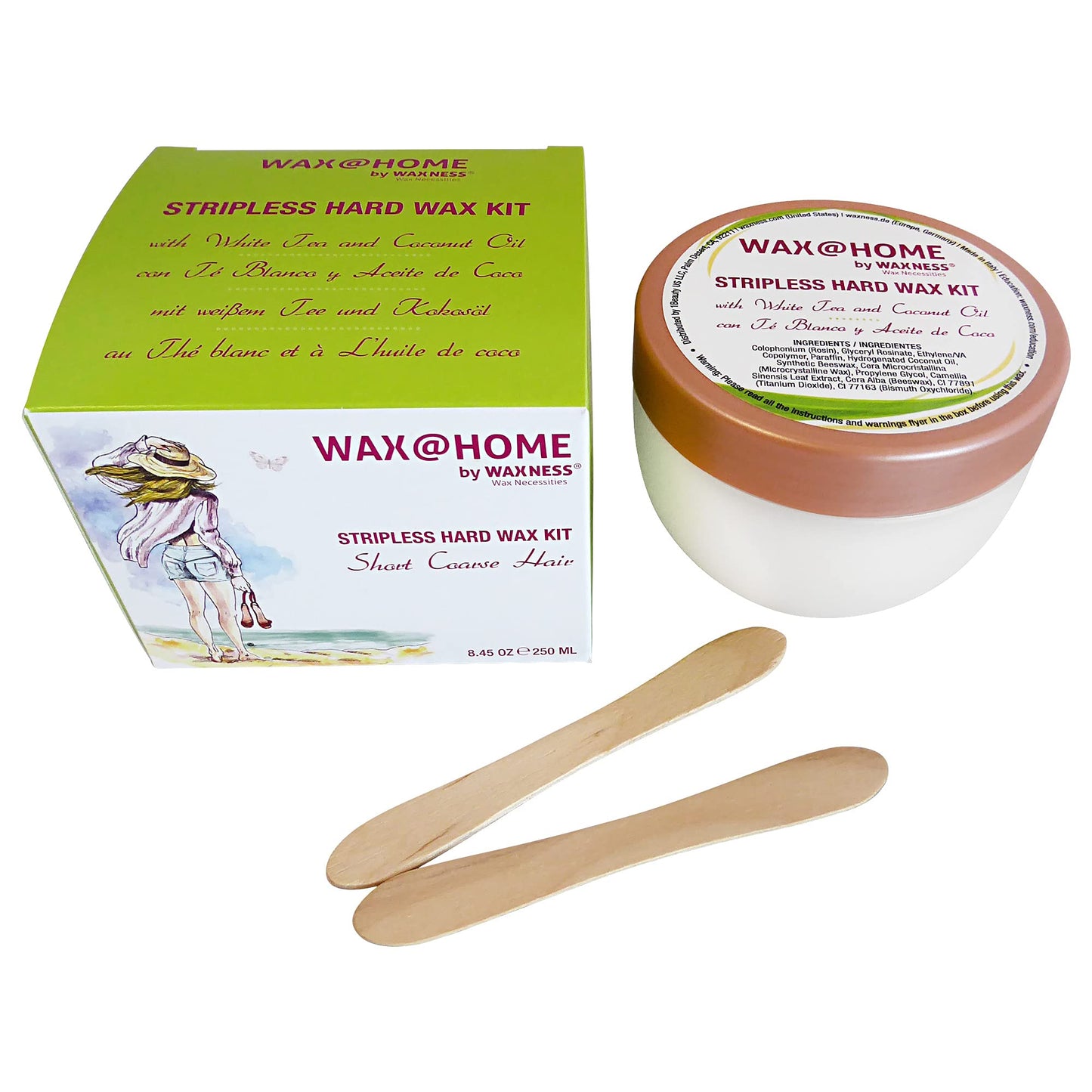 Waxness Microwave Stripless Hard Wax Kit 8.45 oz (250 ml) - White Tea Cream Wax with Coconut Oil, No Strips Needed, Easy At-Home Hair Removal - Made Beauty and Personal Care Waxness