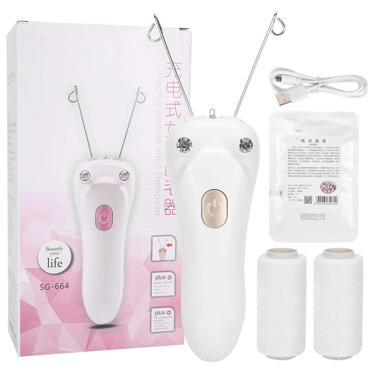 Sunicon Facial Threading Hair Removal, USB Rechargeable Electric Women Cordless Facial Threading Epilator Ladies Beauty Epilator Trimmer Cotton Beauty and Personal Care Sunicon
