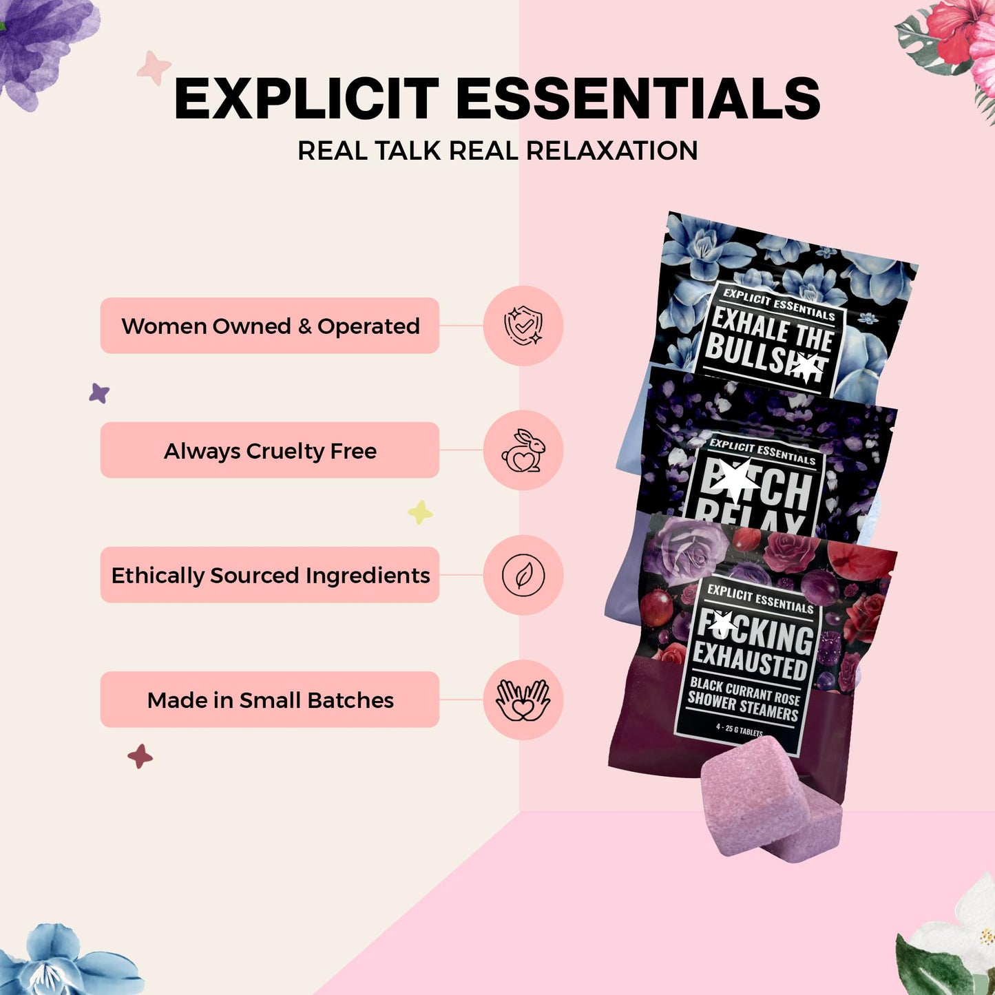 Explicit Essentials Shower Steamers Gift Set - 12 Aromatherapy Shower Steamers (3 Scent Trio) - Black Currant Rose, Lavender Mint & Eucalyptus Mint Beauty and Personal Care Explicit Essentials