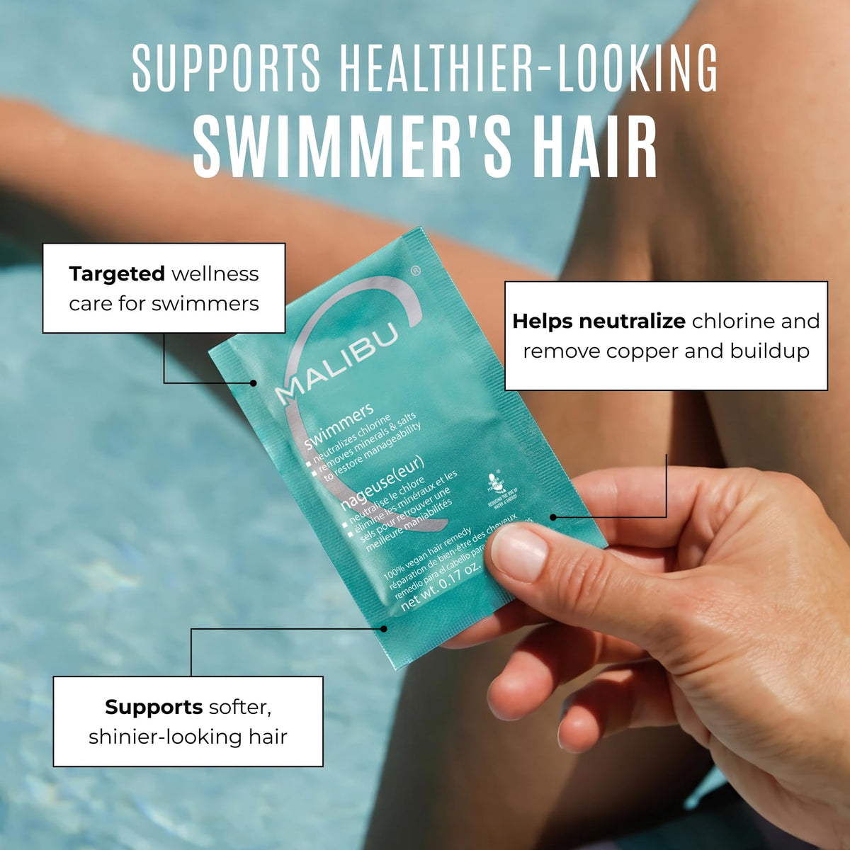 Malibu C Swimmers Wellness Remedy & After Pool Hair Care - Restoring & Hydrating Swim Treatment with Vitamin C Complex - Protects Against