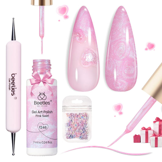 Beetles Pearl Pink Gel Nail Polish,Pearlescent Pink Mermaid Nail Drawing Gel Nail Art Polish Soak Off Uv Led Shimmer Liner Nails Art with Dotting Pen Beauty and Personal Care beetles Gel Polish Default Title