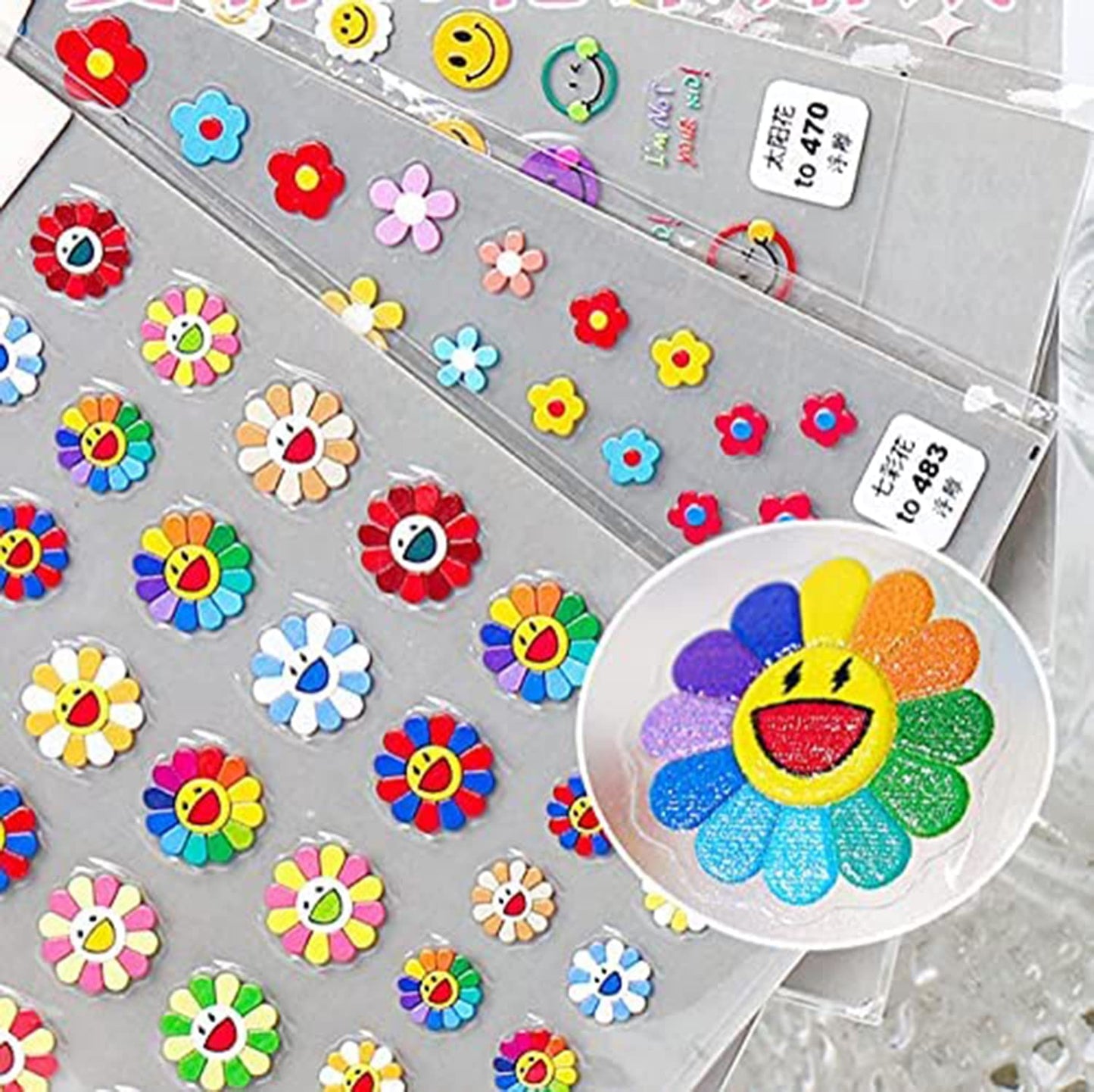 New Sunflower Nail Art Sticker Decals 5D Embossed, Summer Sun Happy Flower Rainbow Nail Art Decoration Sticker (3 Sheets) Beauty & Personal Care TPhaelay