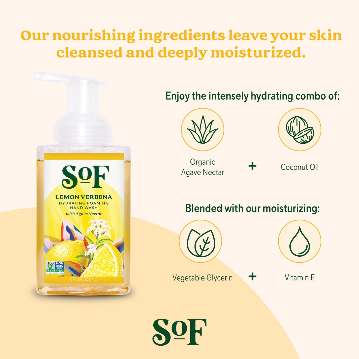South Of France SoF Hydrating Foaming Hand Wash - With Organic Agave Nectar & Coconut Oil- Vegan & Non GMO- Free From Phthalates, Sulfates & Parabens Beauty & Personal Care South Of France