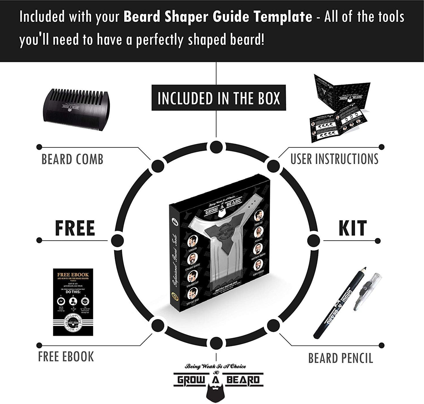 Beard Shaper & Beard Shaping Tool for Men, Beard Lineup Guide Template, Perfect for Styling and Edging, Includes Dual Action Beard Comb & Barber Beauty & Personal Care GROW ALPHA BEARD