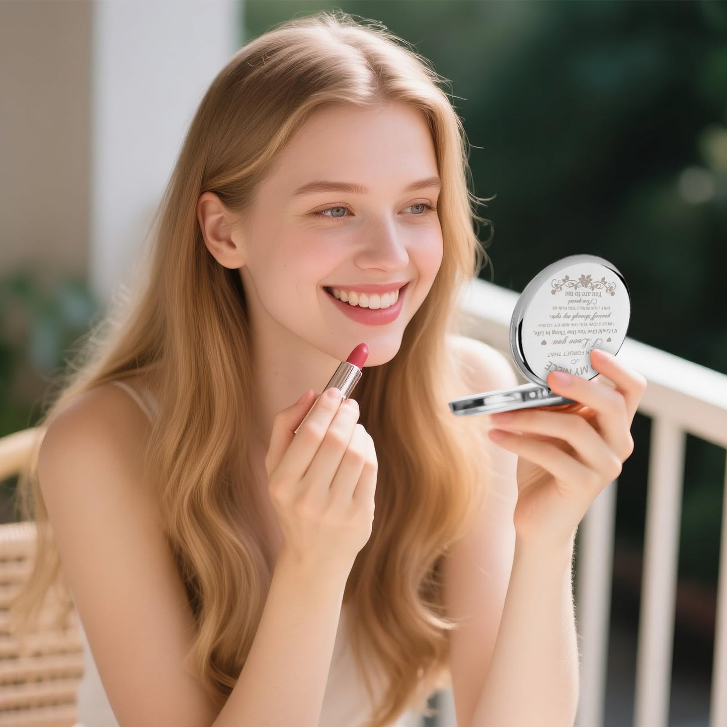 GAOLZIUY Niece Gifts Compact Mirror for Niece from Aunt, Silver Niece Compact Mirror, Birthday Gifts for Niece from Aunt Uncle for Niece’s Birthday Beauty & Personal Care GAOLZIUY