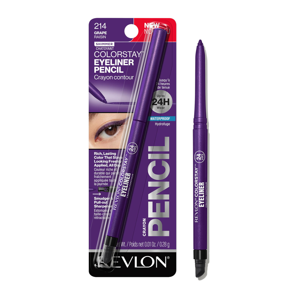 REVLON ColorStay Pencil Waterproof Eyeliner, Smudge-Proof, Eye Makeup with Built-In Sharpener, 214 Grape, 0.01 oz Beauty & Personal Care REVLON
