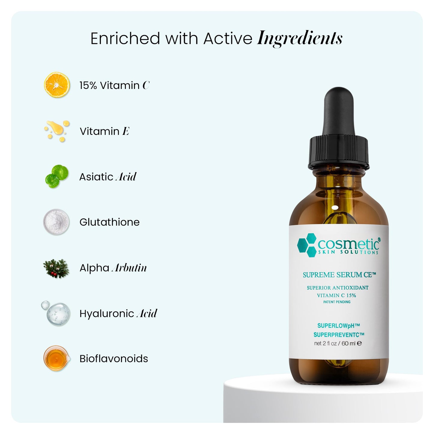 Supreme Serum CE - Vitamin C Face Serum with Vitamin E & Hyaluronic Acid - Antioxidant Rich Anti-Aging & Hydrating Formula - 1 fl oz Beauty & Personal Care Cosmetic Skin Solutions