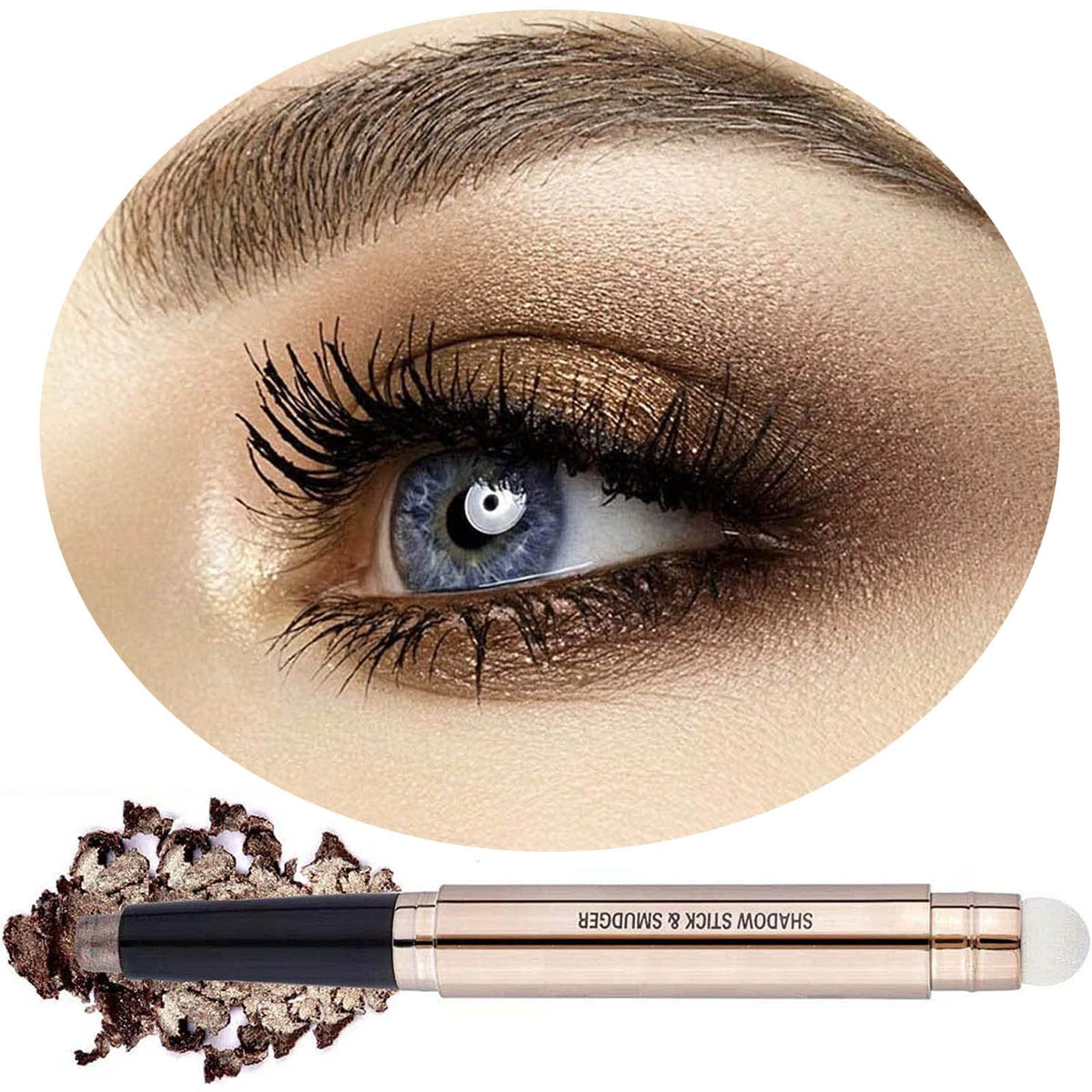Daeuwiutr 2 in 1 Cocoa Brown Eyeshadow Sticks and Sponge Makeup Brush Silky Cream Glitter Eyeshadow Pencil Crayon Long Lasting Waterproof Eye shadow Beauty & Personal Care Daeuwiutr
