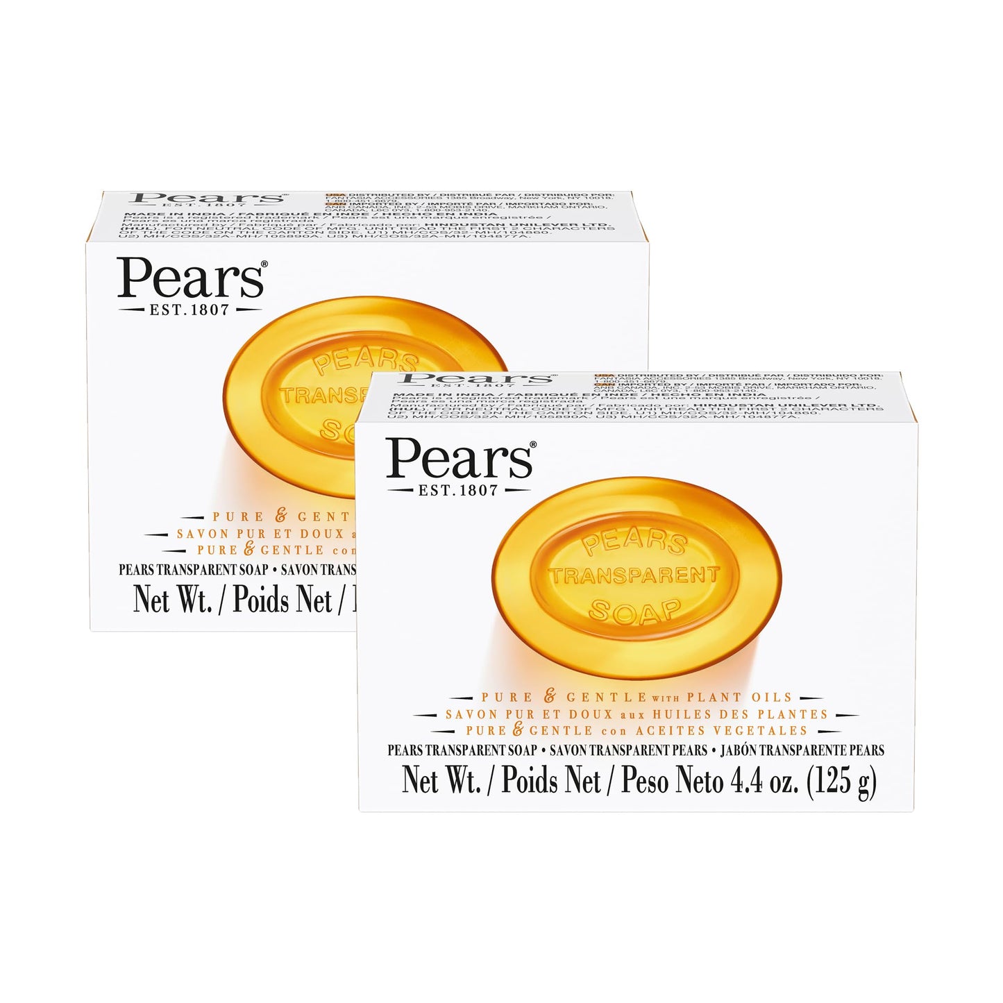 Pears Pure and Gentle with Glycerin and Naturals Oils - Transparent Soap Bar for Radiant Skin - Bar Soap for Women and Men - Amber - 2 pc Beauty & Personal Care Pears