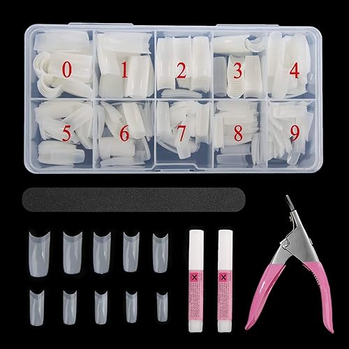 Abodhu Acrylic Natural Nail Tips Kit 500 Pcs French Tip Nails Set Square Half Cover False Nails with Glue, Files, Clipper, Storage Case, Nail Art Beauty & Personal Care Abodhu