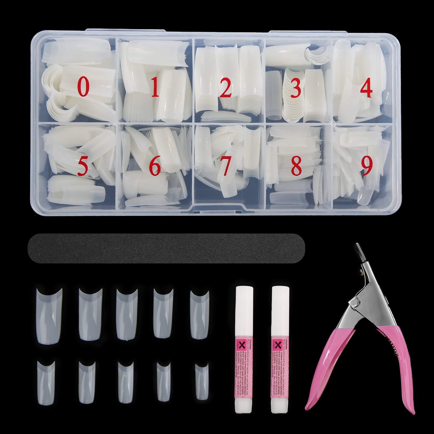 Abodhu Acrylic Natural Nail Tips Kit 500 Pcs French Tip Nails Set Square Half Cover False Nails with Glue, Files, Clipper, Storage Case, Nail Art Beauty & Personal Care Abodhu