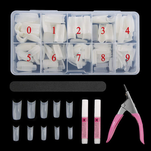 Abodhu Acrylic Natural Nail Tips Kit 500 Pcs French Tip Nails Set Square Half Cover False Nails with Glue, Files, Clipper, Storage Case, Nail Art Beauty & Personal Care Abodhu