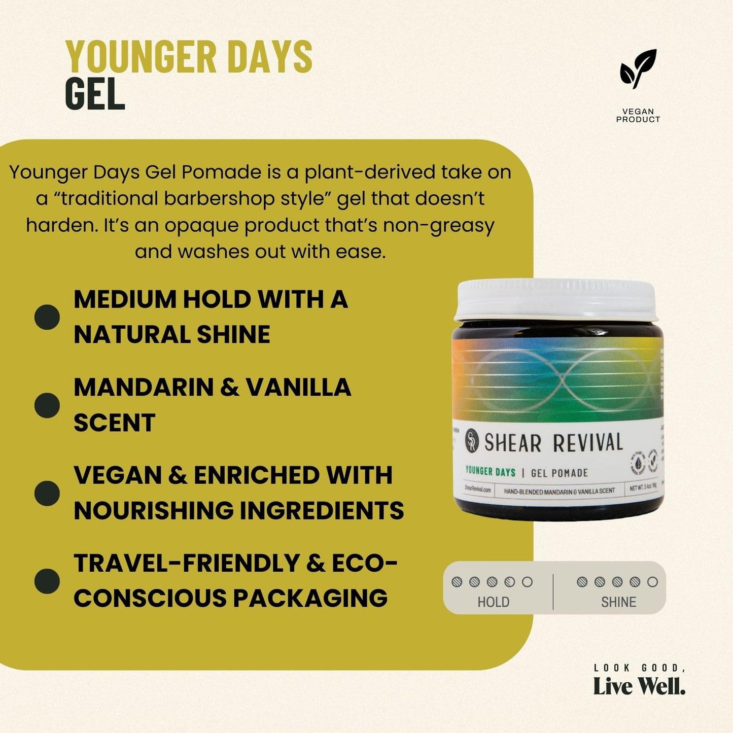 Shear Revival Younger Days Gel Pomade for Men & Women - Vegan, Medium Hold, Natural Finish for All Hair Types, Mandarin & Vanilla Scent, Travel Beauty & Personal Care Shear Revival