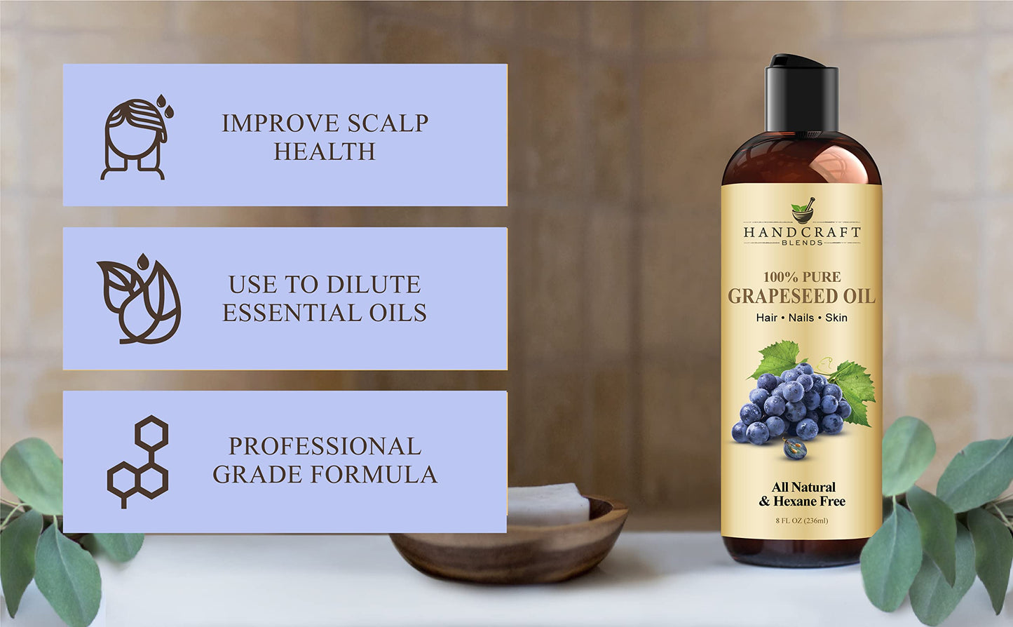 Handcraft Blends Grapeseed Oil - 100% Pure and Natural - Bath & Body Oil - Premium Grade Carrier Oil - Skin - Hair - Body - Massage - Cold-Pressed Beauty and Personal Care Handcraft Blends